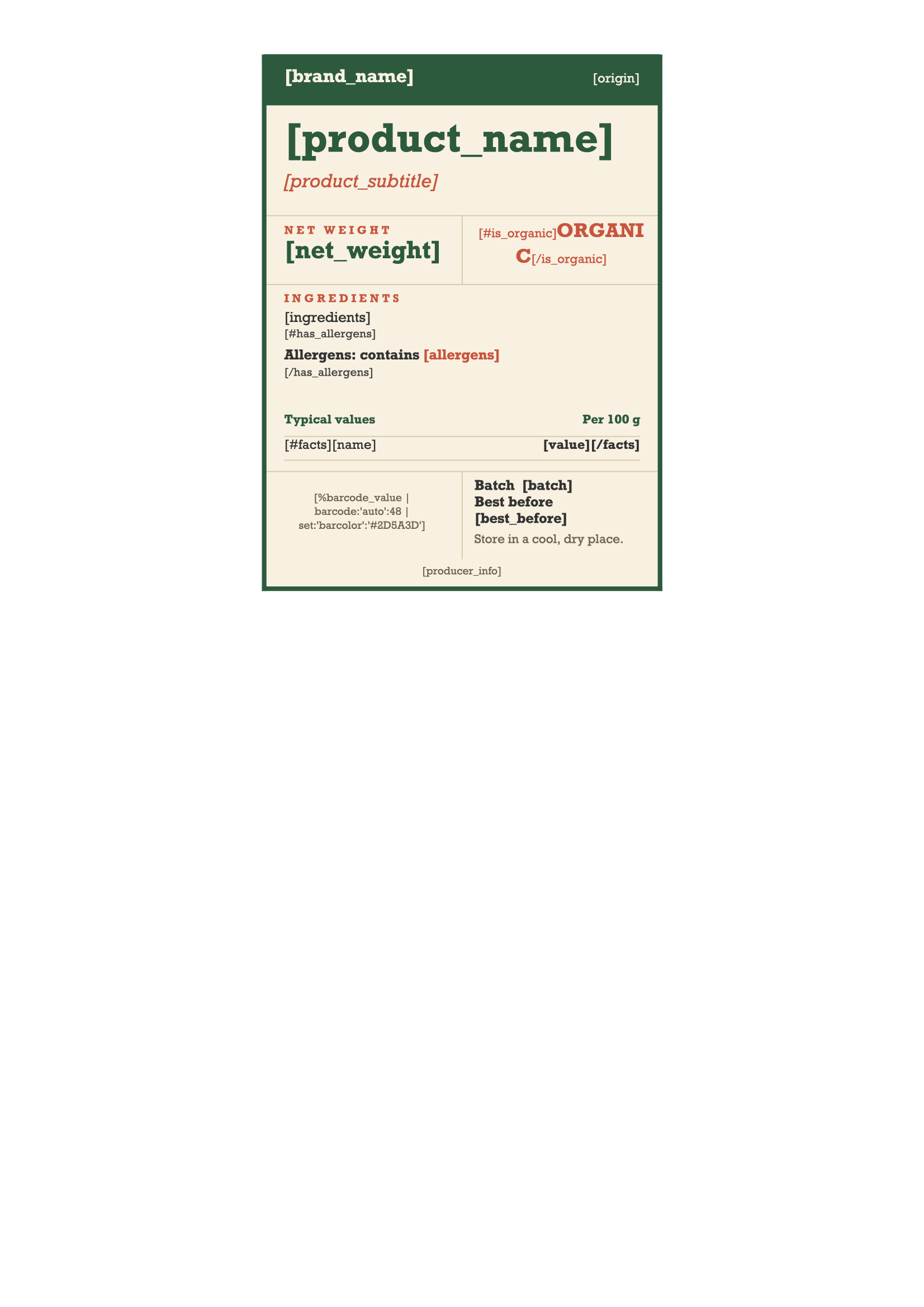 Product Label Template